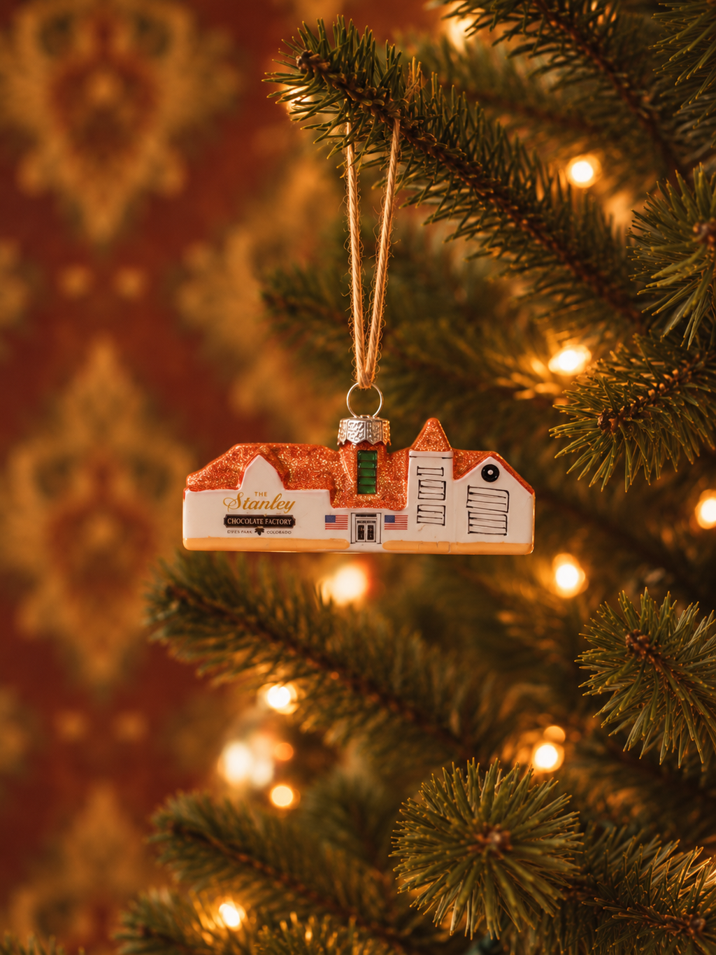 The Stanley Chocolate Factory Glass Building Christmas Ornament